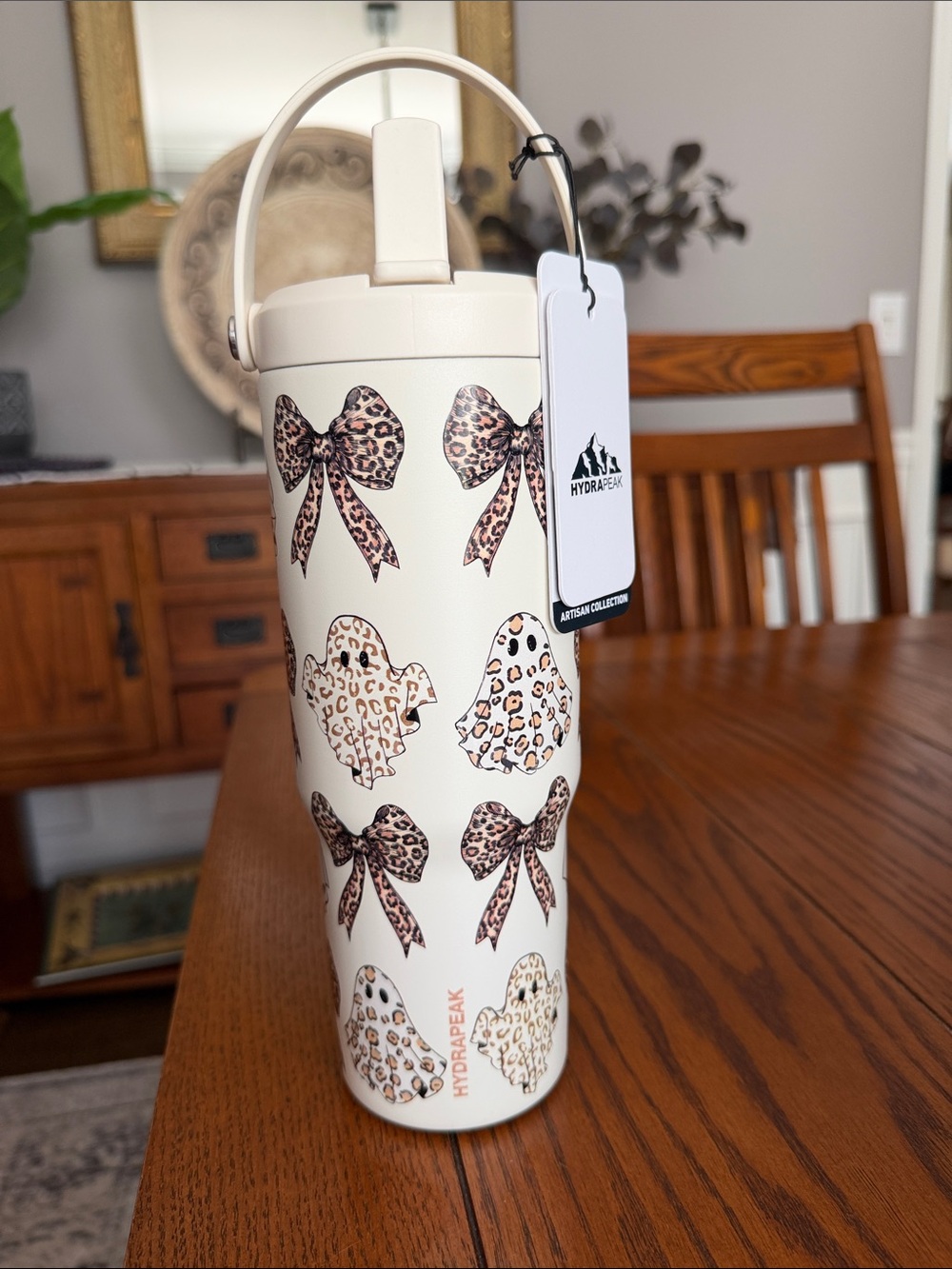 Hydrapeak Boujie Halloween Cream Leopard Bow ghost stainless Tumbler 32oz NWT